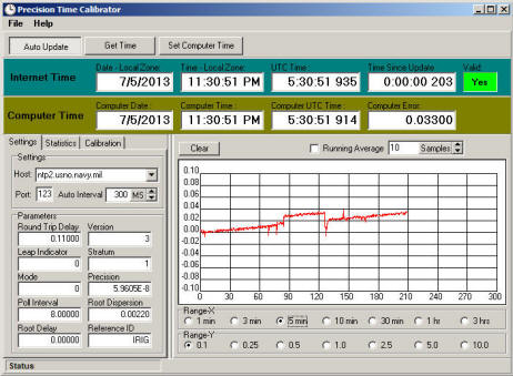 Time Calibrator main window screen display